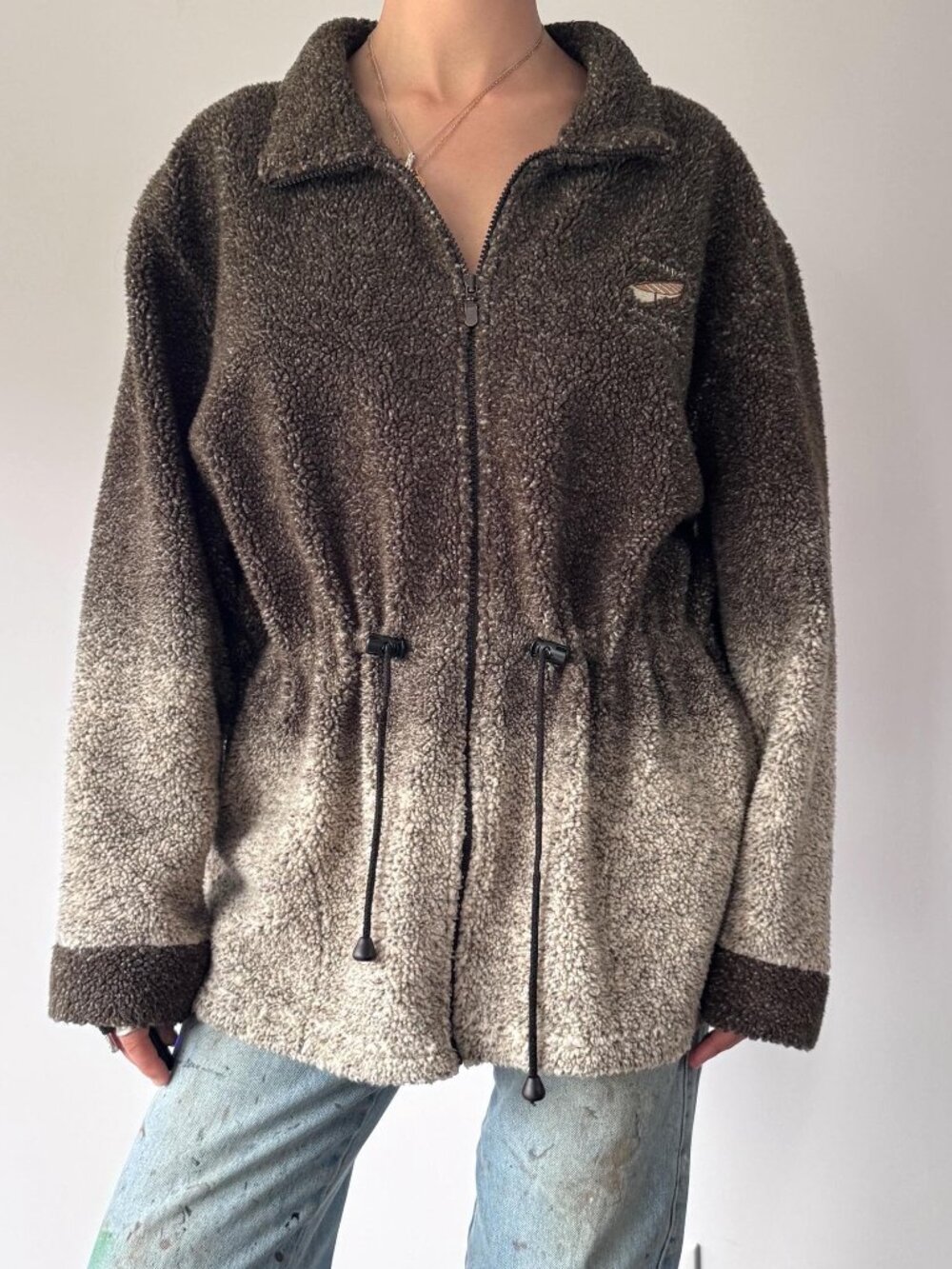 90s vintage Newfoundland Canada fuzzy sherpa fleece full zip sweater jacket